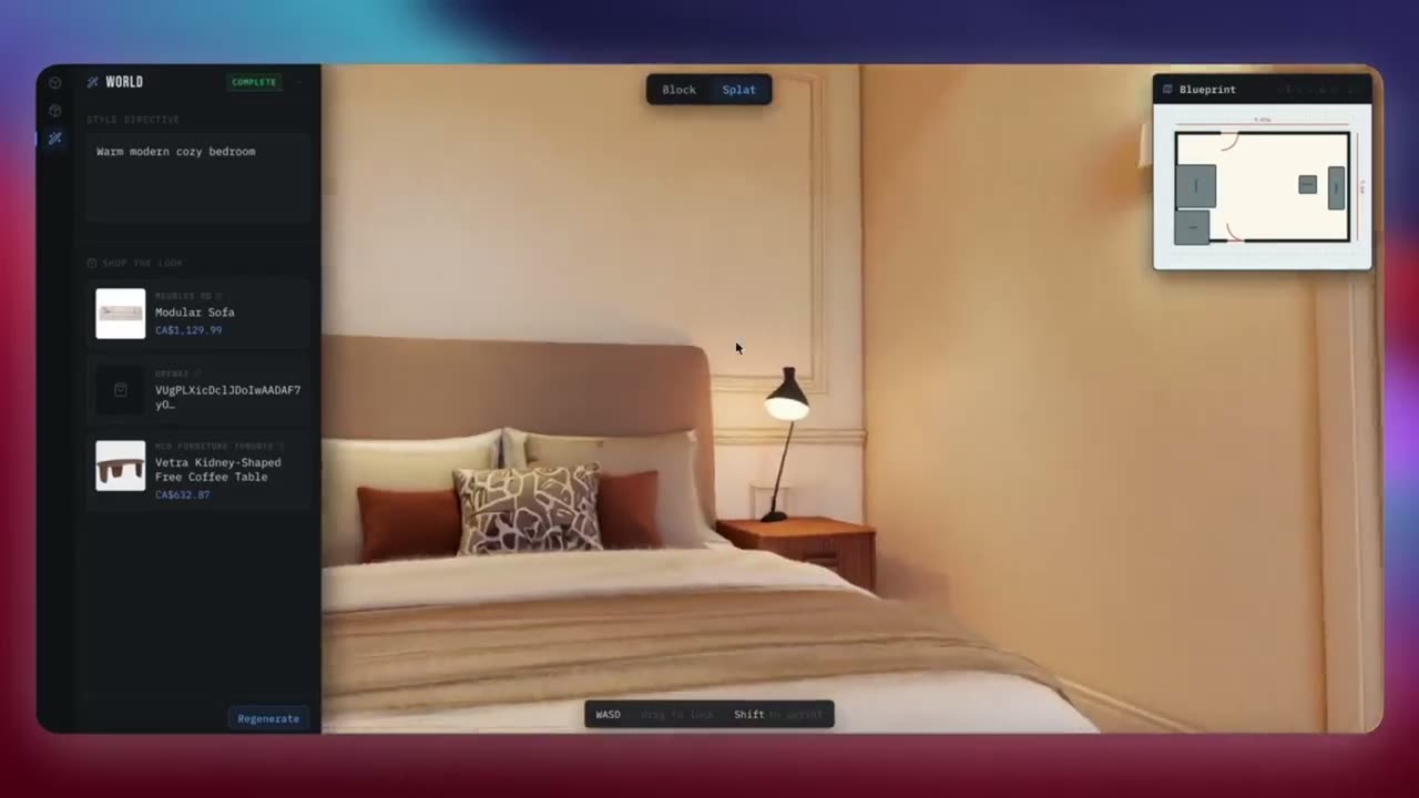 Inter's 3D design studio rendering a warm modern bedroom
