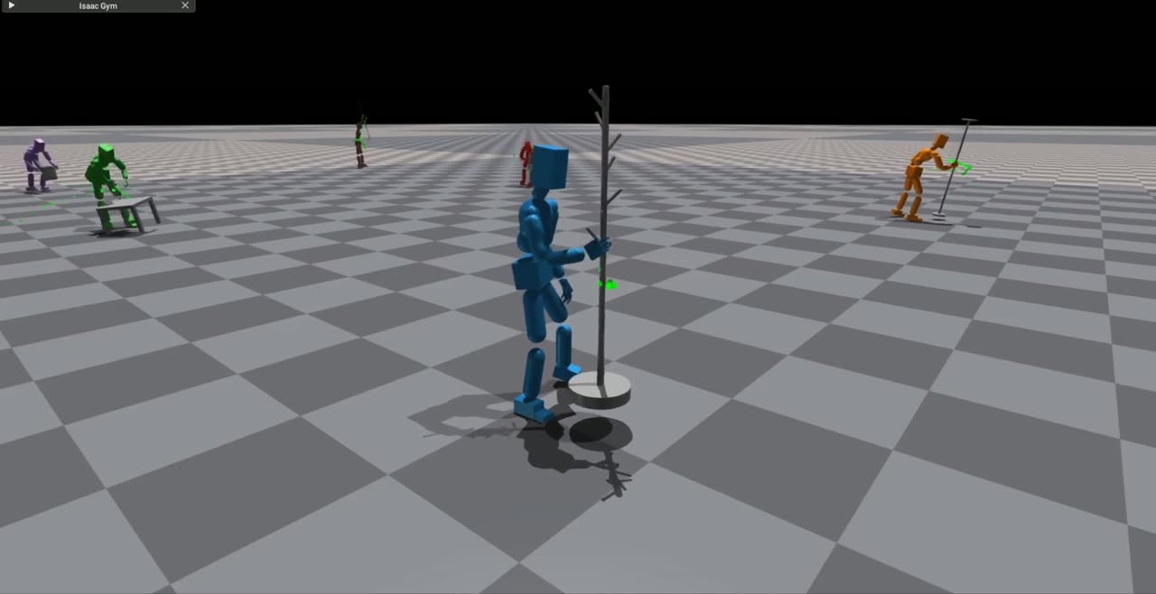Humanoid robots learning to grasp in an IsaacGym simulation